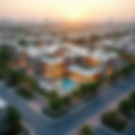 Aerial view of Al Gharayen showcasing its modern architecture