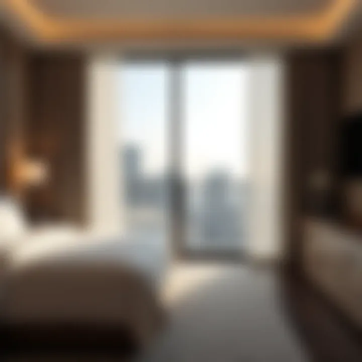 Modern hotel room with city view