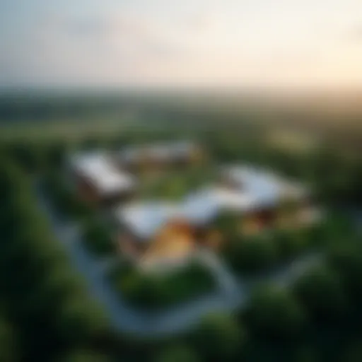 Aerial view of Holland Gardens showcasing the lush greenery and modern architecture