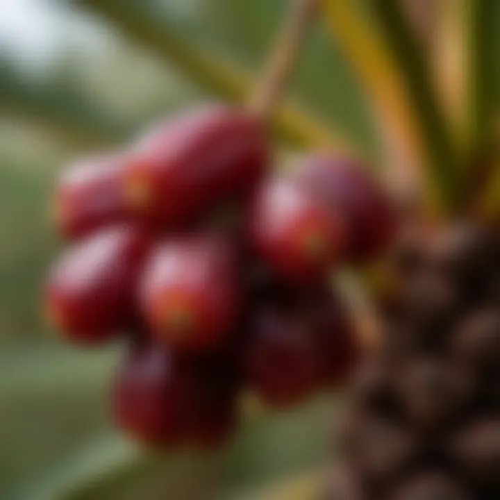 A close-up of ripe dates on a palm, symbolizing economic potential.