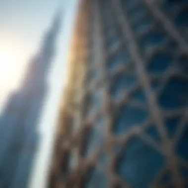 Architectural Brilliance of Dubai's Tower Close-up of the intricate architectural details of the tower, highlighting its unique design features.