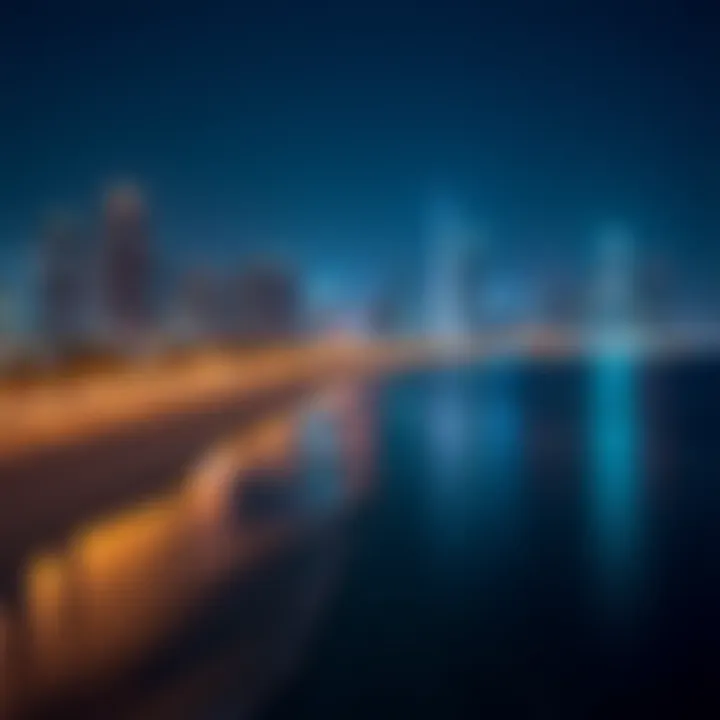 Night view of Marina Beach with city skyline