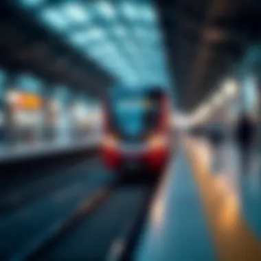 Metro train arriving at a modern station in Dubai