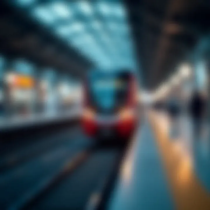 Metro train arriving at a modern station in Dubai