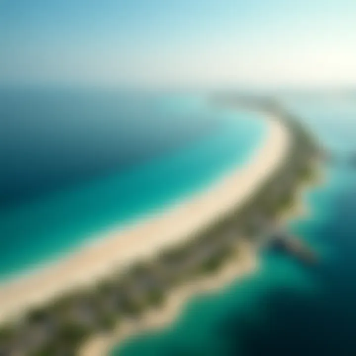 An aerial view of Yas Beach showcasing its pristine coastline and amenities